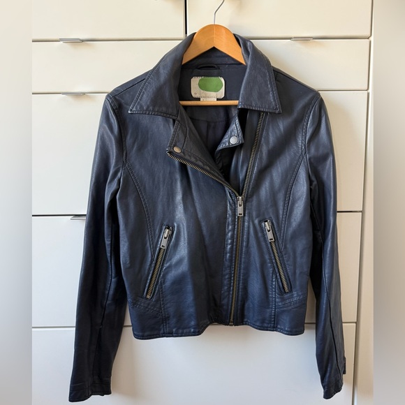 Anthropologie Vintage Vegan Leather Jacket — Navy Blue Size Small - Picture 5 of 7